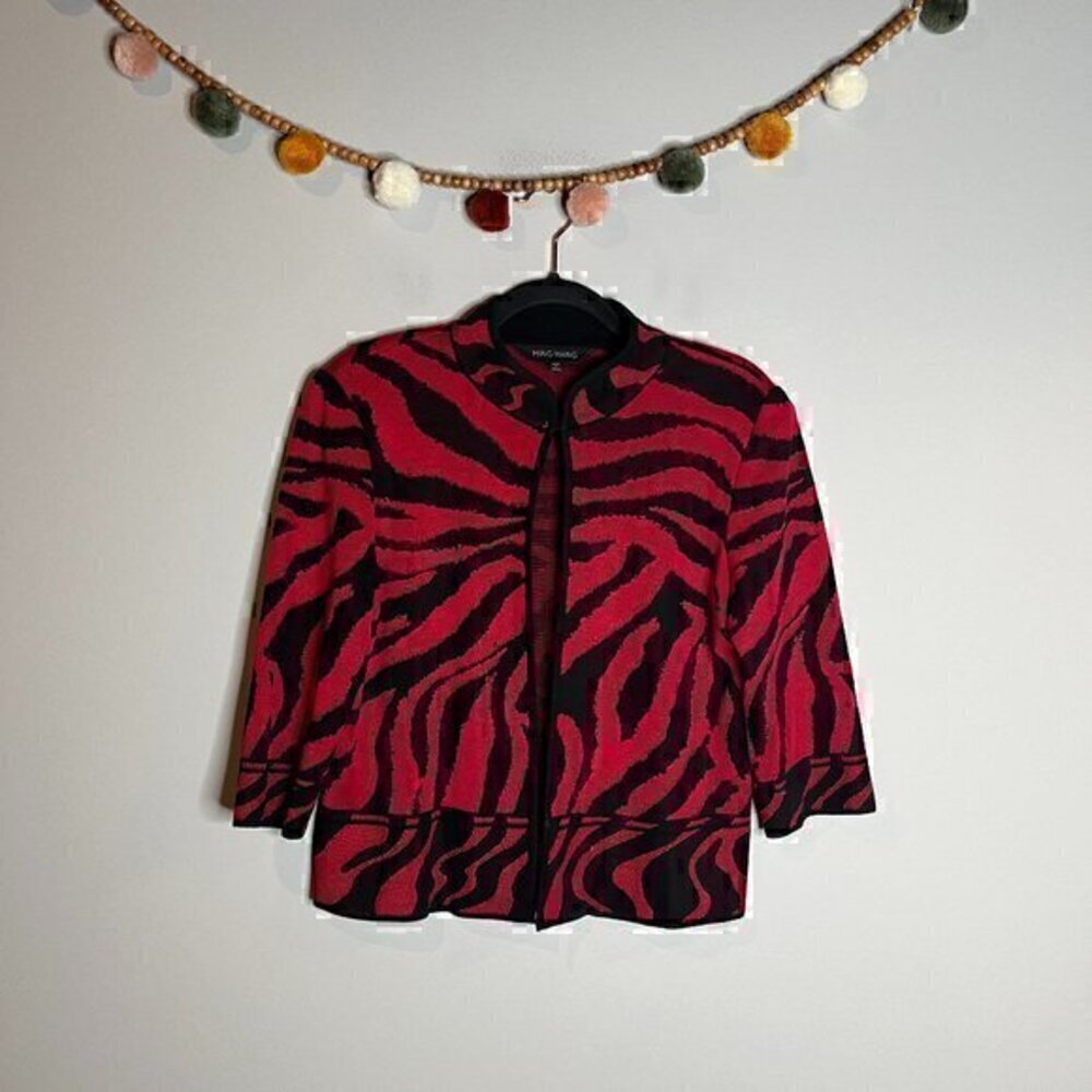 Ming Wang red and black patterned cardigan sweater